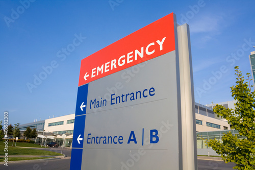 Modern hospital and emergency sign