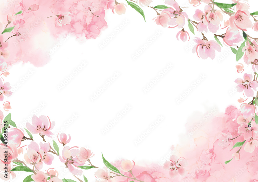 大理石風背景　桜のフレーム