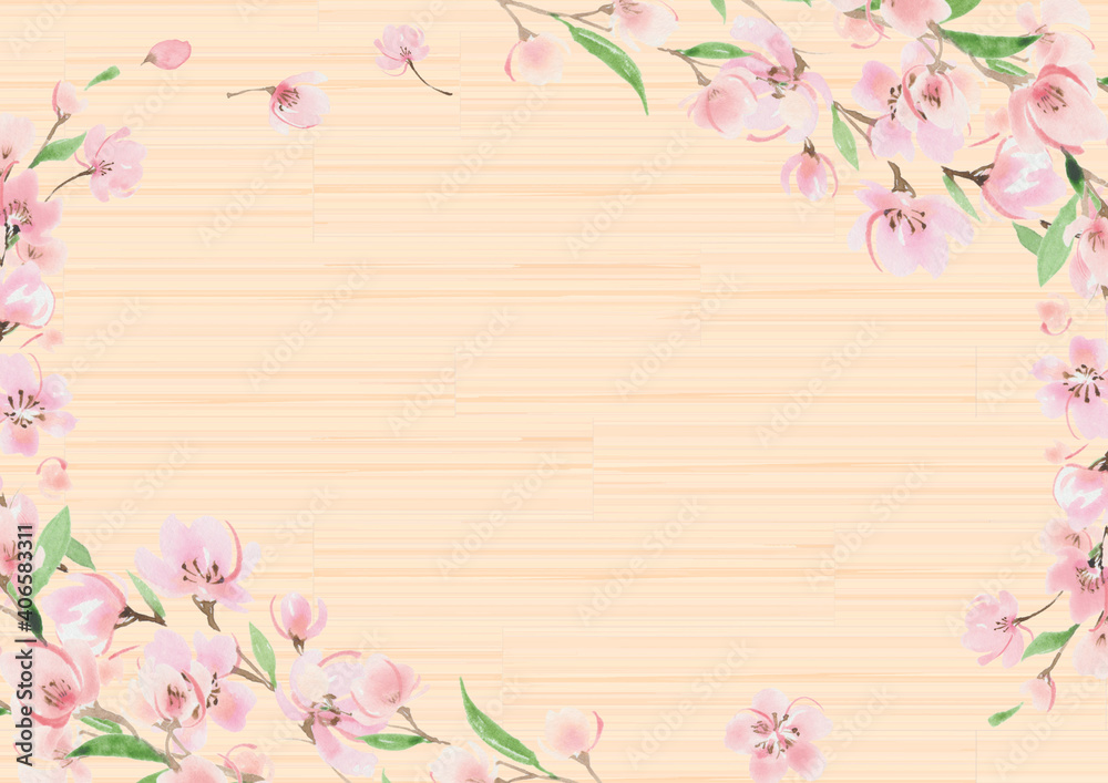 Obraz premium 木目背景 桜のフレーム