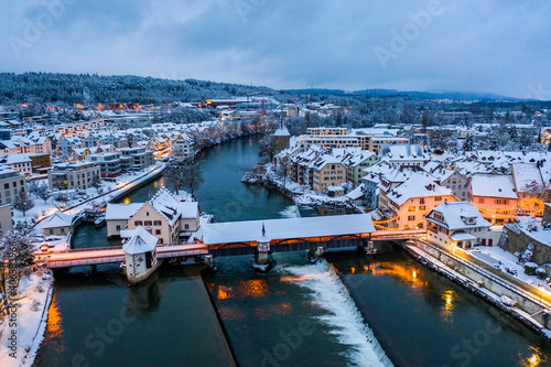 old woddenbridge in snow 