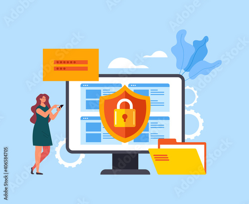 Service login password safety enter personal data concept. Vector flat graphic simple illustration