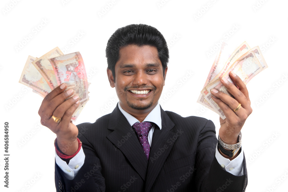 Indian business man with Indian money Indian business man with Indian money