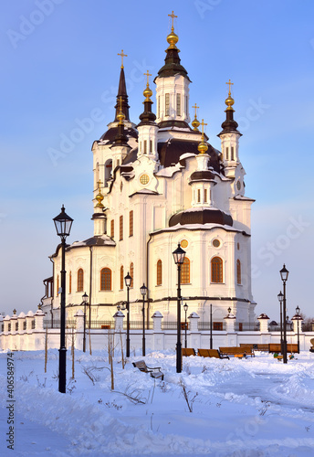 The Church of Zechariah and Elizabeth in Tobolsk in the winter. Siberian Baroque architecture of the XVIII century in the first capital of Siberia