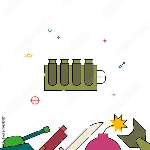 Bandolier, cartridge belt filled line vector icon, simple illustration, weapon related bottom border.