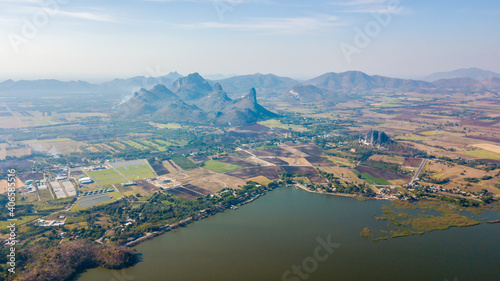 Quadro su tela Aerial view of Sub Lek reservoir with mountain at Lop Buri, THAILAND