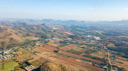 Aerial view of countryside with community at Lop Buri, Thailand. Landuse planning