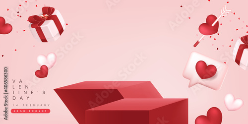 Valentine's day sale banner backgroud with product display.