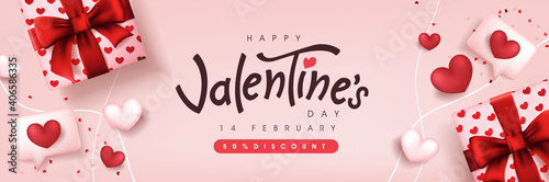  Valentine's day sale poster or banner backgroud with gift box and heart