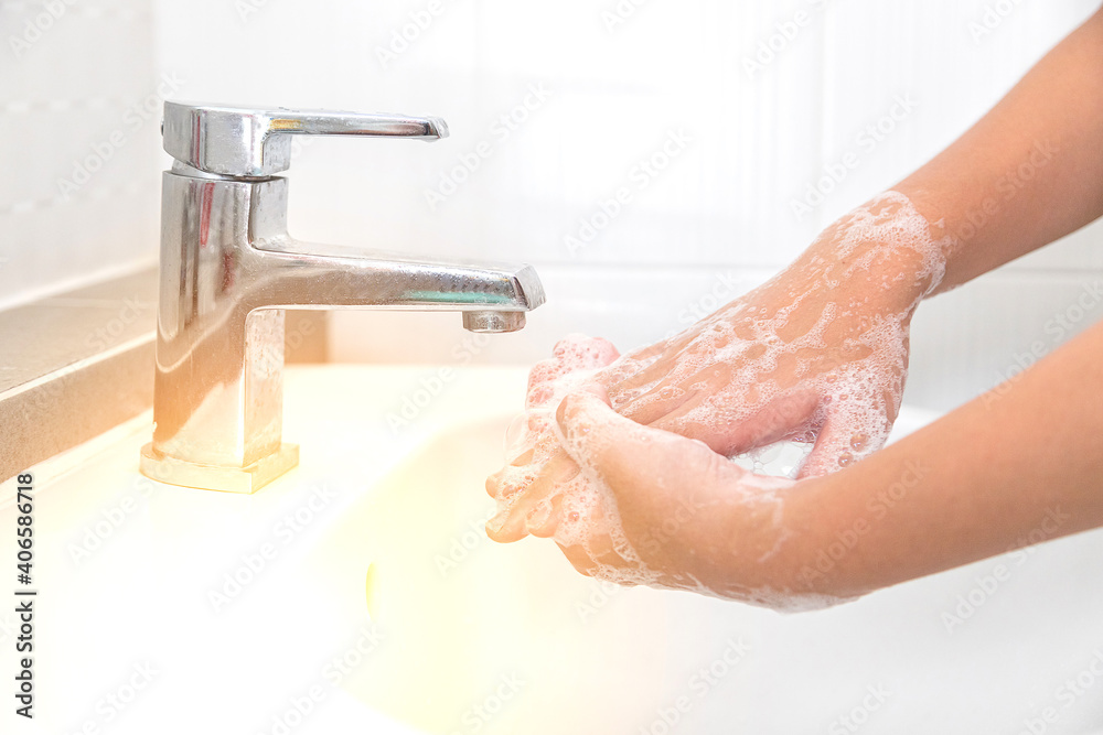 Washing your hands with soap for cleaning helps prevent germs