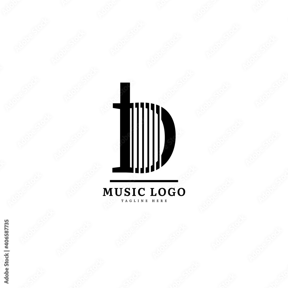 Initial letter D. Music logotype. Elegant music sound logo fit for business and music event. Vector logo design.