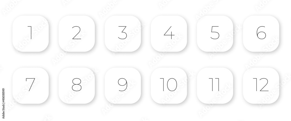 Simple white vector number bullet points 1 to 12. Simple white vector number bullet points 1 to 12.