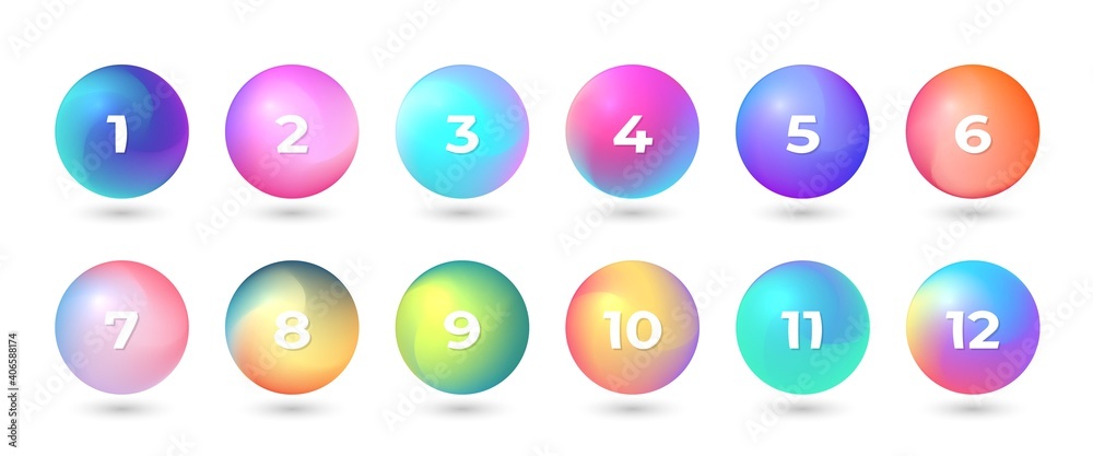 Number bullet points 1 to 10. Trendy gradient 3d markers vector set. Number bullet points 1 to 10. Trendy gradient 3d markers vector set.