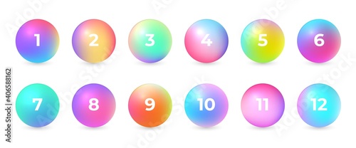 Number bullet points 1 to 10. Trendy gradient 3d markers vector set. 