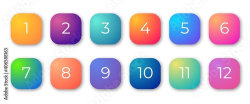Number bullet points 1 to 10. Trendy gradient 3d markers vector set. 