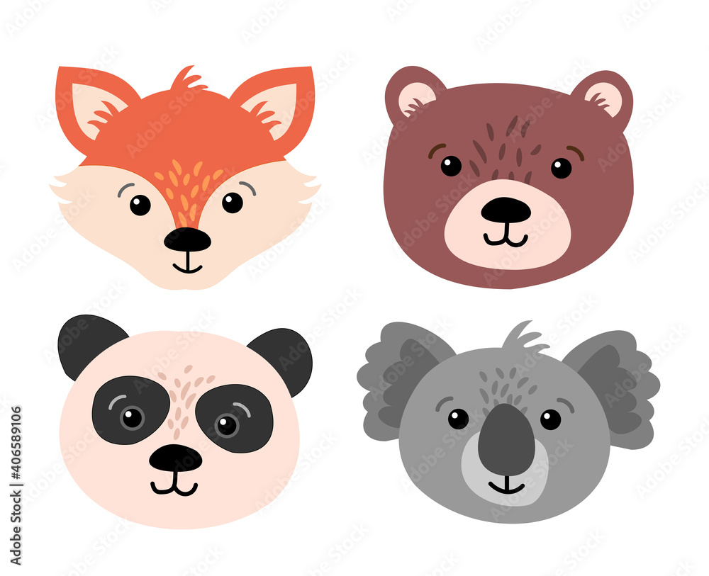 Beautiful set of child style woodland and exotic animals vector collection