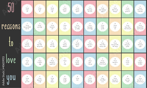 set of cards with numbers 50 reasons to love you