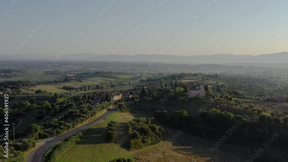 4K Aerial View Of Tuscany Hills Landscape During Sunrise Or Sunset 4K Aerial View Of Tuscany Hills Landscape During Sunrise Or Sunset
