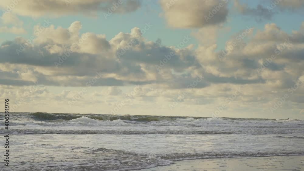 View of the surf of the North sea, shot in slow motion.