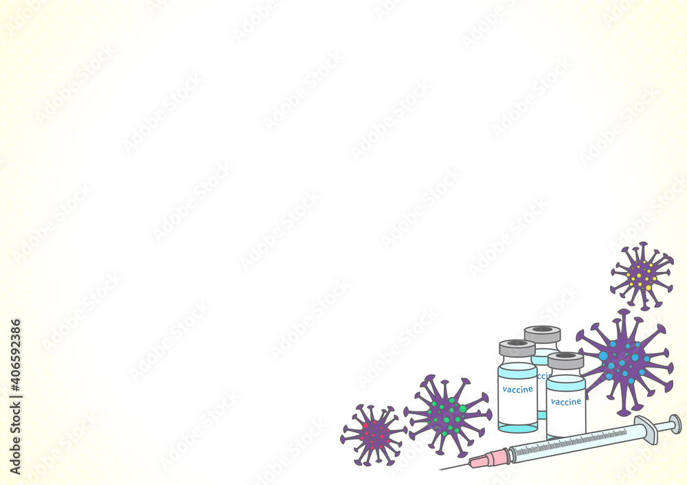 Obraz premium ウイルスとワクチンと注射器のデザインフレーム