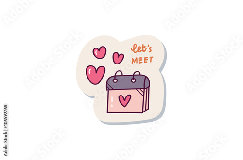 Calendar with heart symbol sticker design