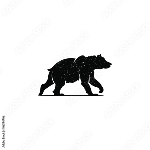 Bear silhouette black retro animal and nature element vintage template wild hunter