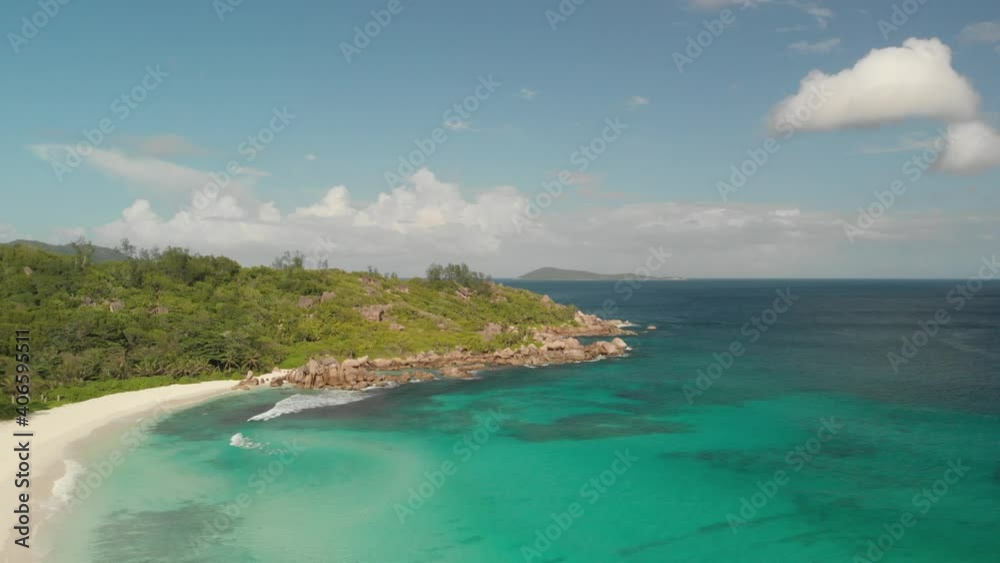 Aerial views of Anse Cocos beach on La Digue Island in the Seychelles Aerial views of Anse Cocos beach on La Digue Island in the Seychelles