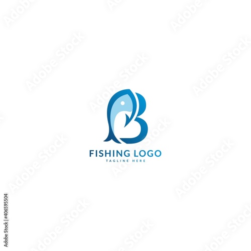 Initial letter B logotype. Minimalist fish logo concept, fit for fishing, seafood restaurant, packaging or ocean traveling. Illustration vector logo.