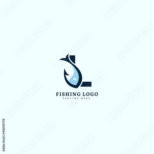 Initial letter L logotype. Minimalist fish logo concept, fit for fishing, seafood restaurant, packaging or ocean traveling. Illustration vector logo.