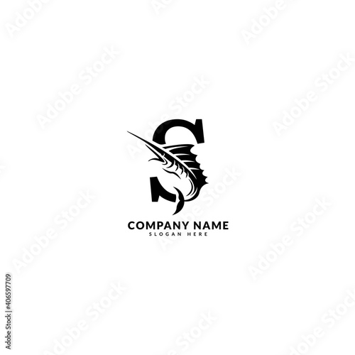 Initial letter S logotype. Minimalist fish logo concept, fit for fishing, seafood restaurant, packaging or ocean traveling. Illustration vector logo.