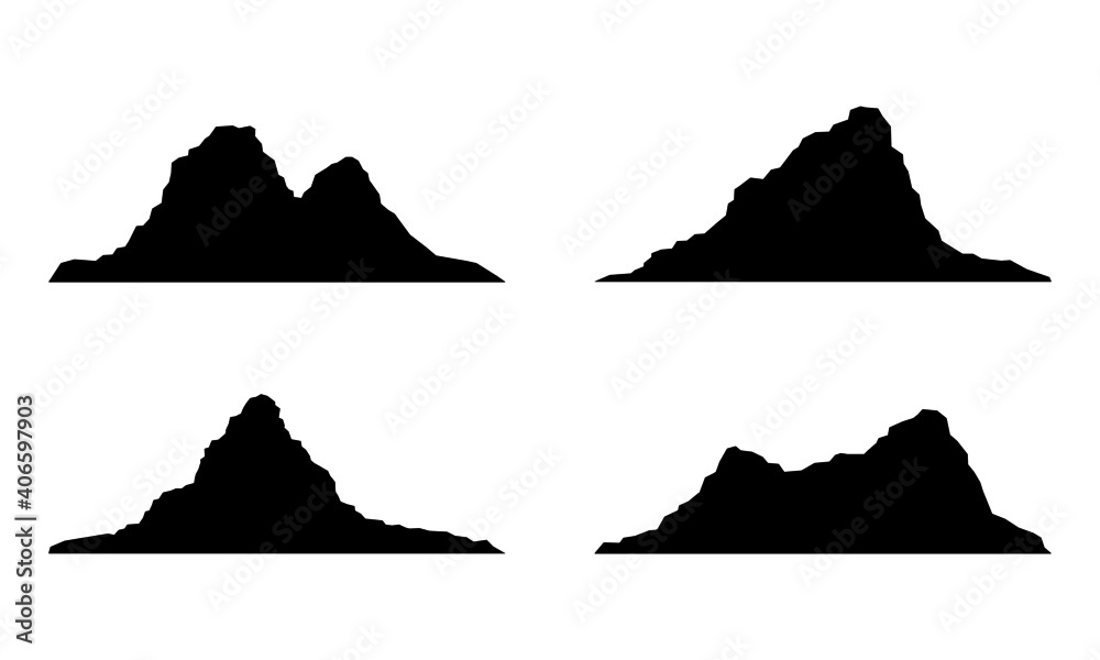 Naklejka Rock mountain silhouette. Black hill shape set