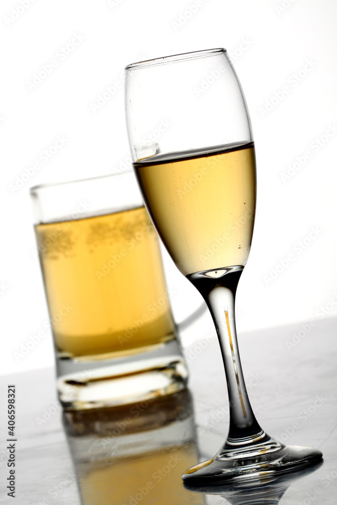 Glasses of alcohol drinks on whiite. Glasses of alcohol drinks on whiite.