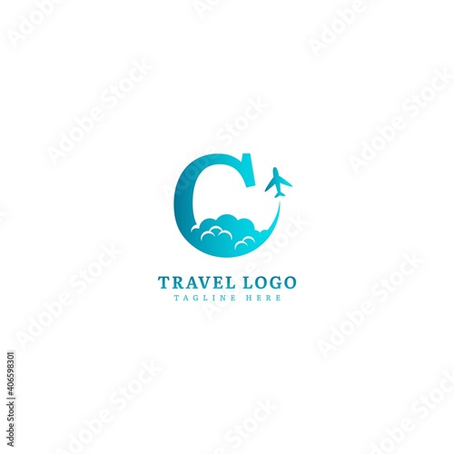 Initial letter C logotype. Minimalist traveling logo concept, fit for adventure, vacation agency, tour business or traveling agent. Illustration vector logo.