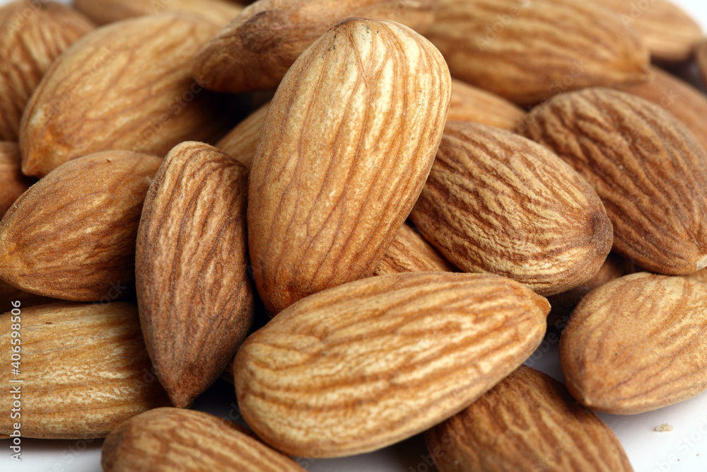 Almonds on white. Almonds on white.