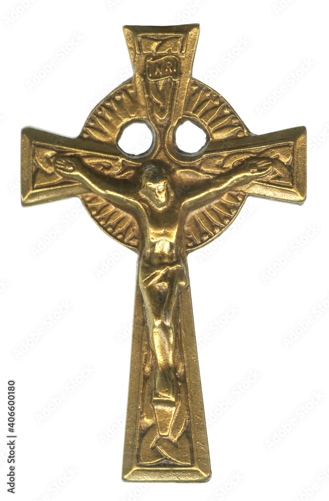 Anglican Protestant Celtic Antique Gold Bronze Crucifix Anglican Protestant Celtic Antique Gold Bronze Crucifix