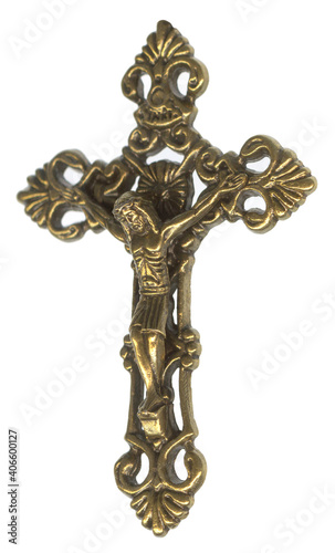 Antique Gold Bronze Fleur de Lis Crucifix