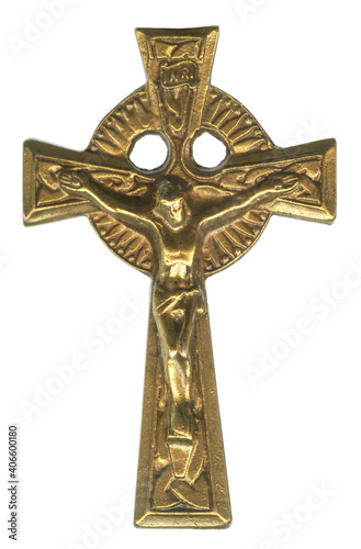 Anglican Protestant Celtic Antique Gold Bronze Crucifix