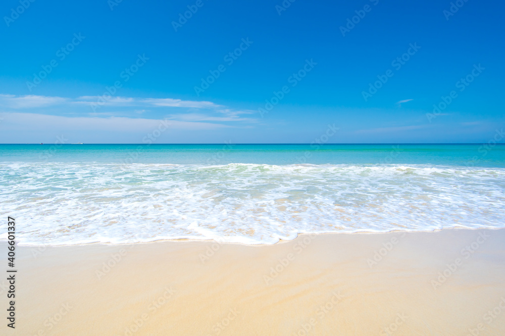 Beautiful Turquoise Sea and White beach sand in summer day. Nature beach sea in Andaman sea south of Thailand. At Similan Island Thailand. Nature and travel concept.