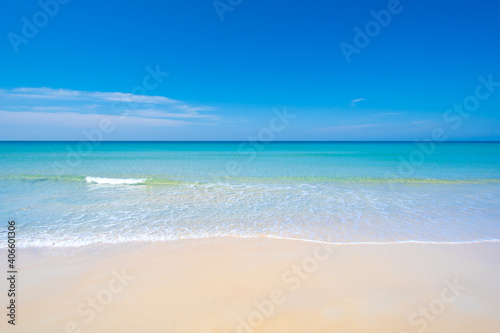 Beautiful Turquoise Sea and White beach sand in summer day. Nature beach sea in Andaman sea south of Thailand. At Similan Island Thailand. Nature and travel concept.