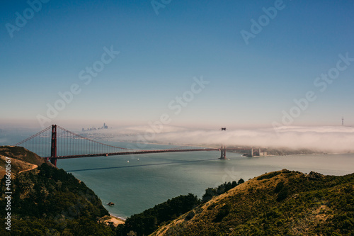 San Francisco fog. Golden Gate Bridge.
