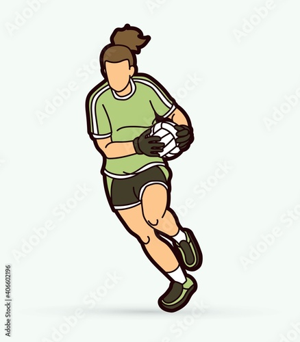 Gaelic Football female player cartoon graphic vector.	