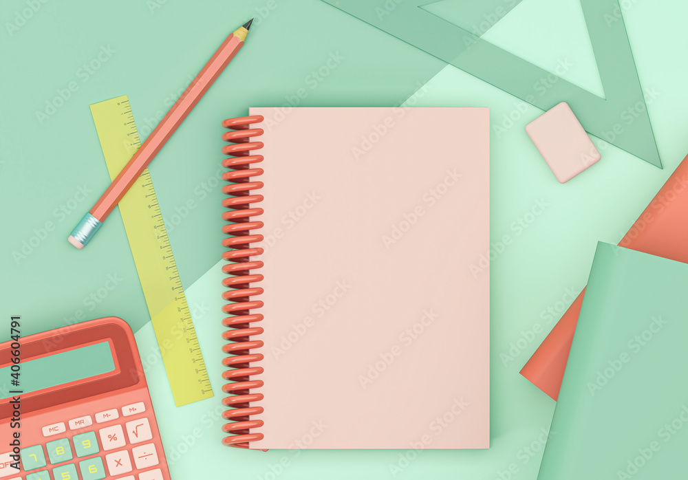 3D Illustration. School supplies and items. 3D Illustration. School supplies and items.