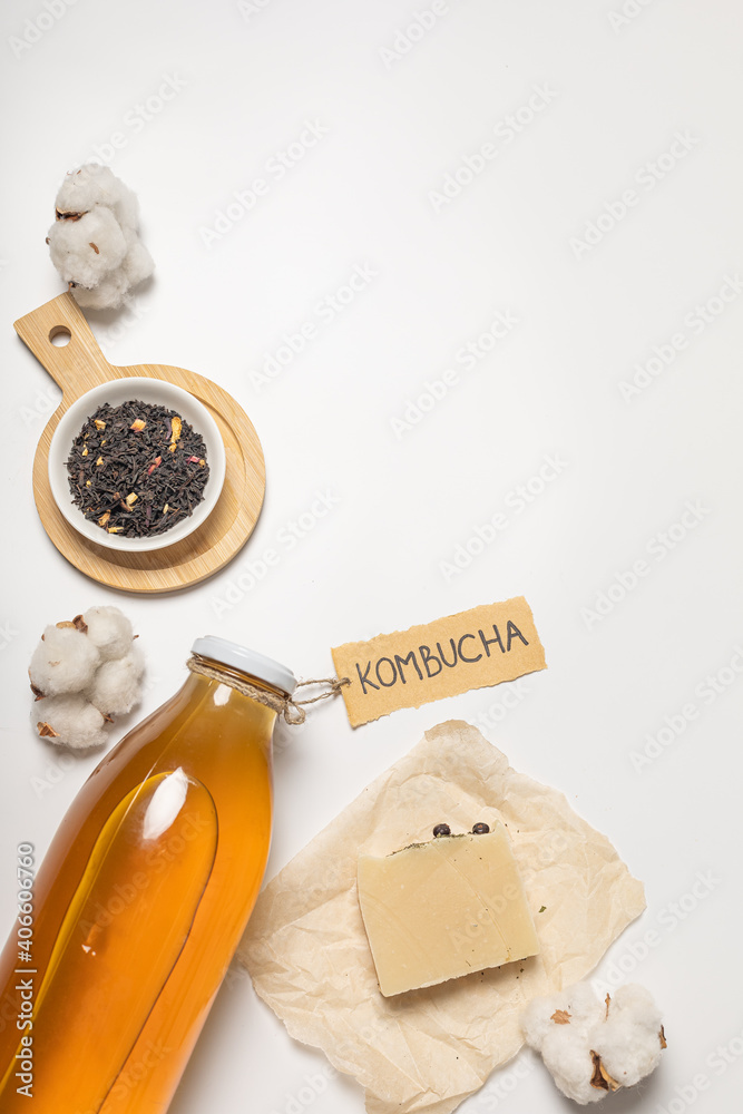 Natural cosmetics, kombucha soap. The inscription on the label "Kombucha".  Stock Photo | Adobe Stock