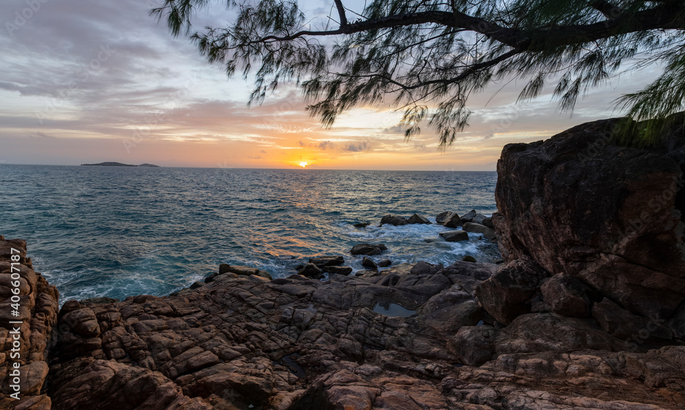 Sunset view of the Indian Ocean from Pointe Ste Marie on Praslin Island in the Seychelles Sunset view of the Indian Ocean from Pointe Ste Marie on Praslin Island in the Seychelles