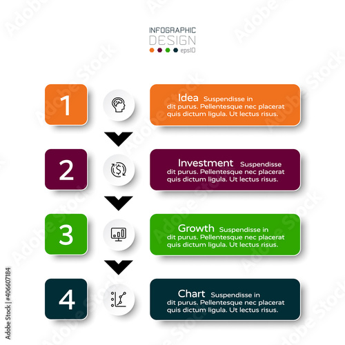 Operation process such as business investment, marketing, research, 4 steps by label vector. infographic design.