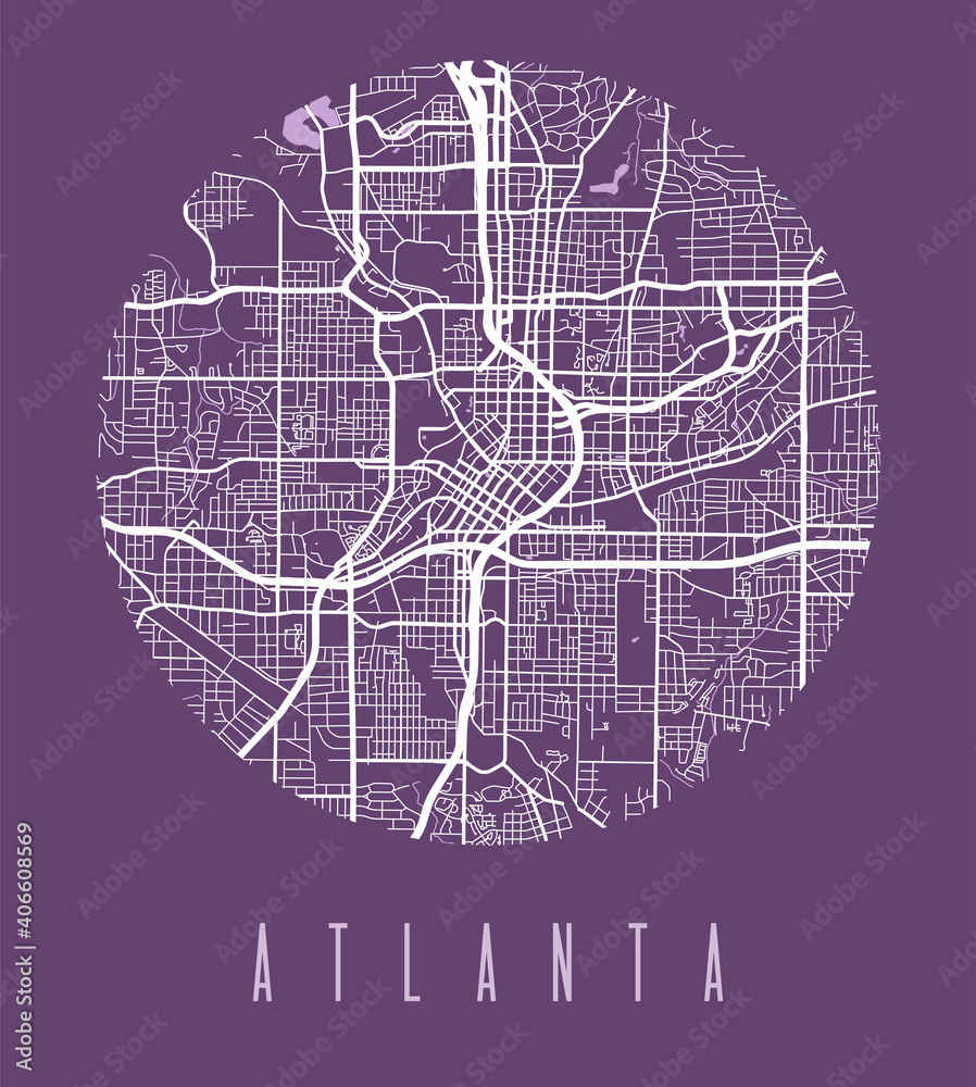 Atlanta map poster. Decorative design street map of Atlanta city, cityscape aria panorama.