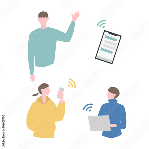 スマホPCを使う人たちイラスト素材