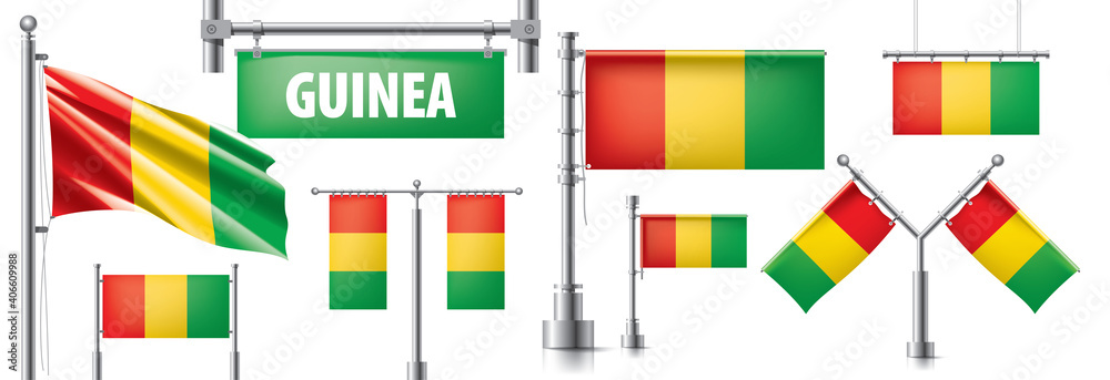 Obraz premium Vector set of the national flag of Guinea in various creative designs
