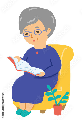 読書をしている年配の女性