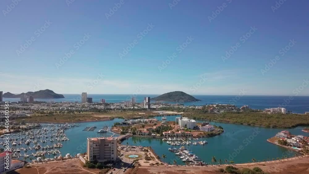 Beautiful aerial of Punta Diamante Marina in Mazatlan, Mexico