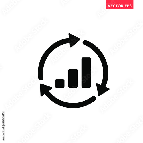 Black round update sale data icon, simple cycle commercial update flat design vector pictogram vector for app ads logotype web website button ui ux interface elements isolated on white background